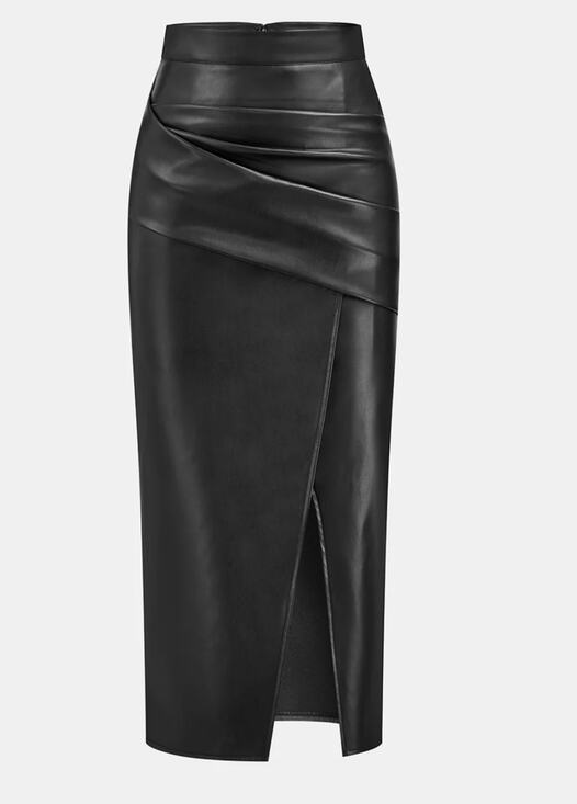 Commense Dresses & Skirts - New commense ruched split midi faux leather skirt XS